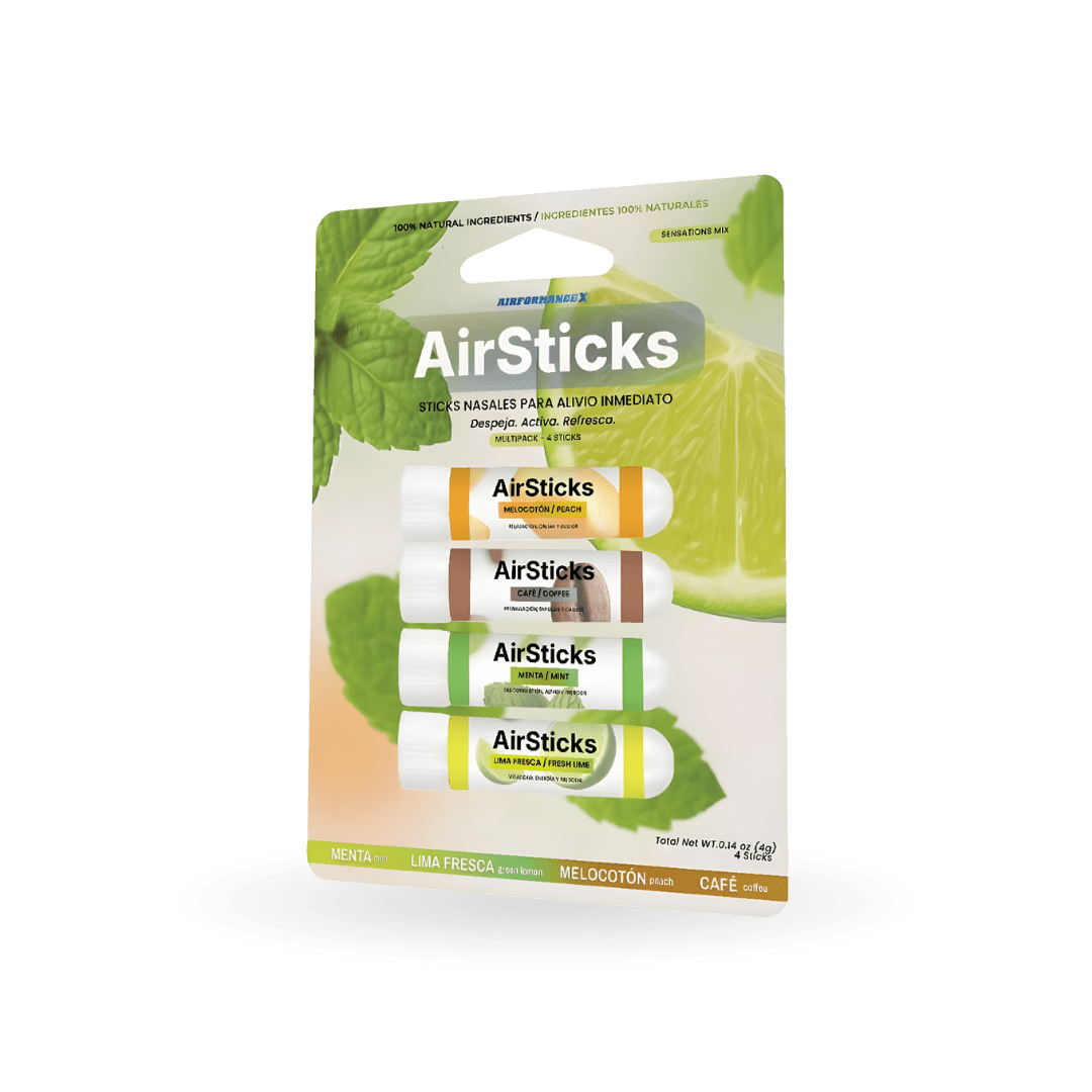 Embalagem de 4 inaladores nasais AirSticks® Sensations