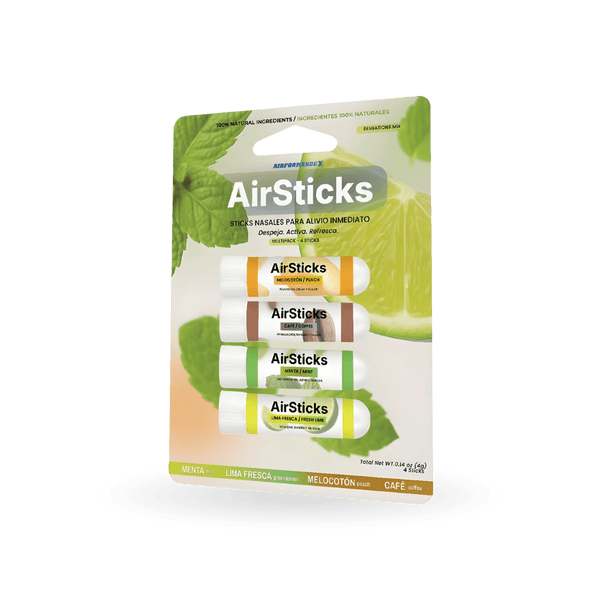 Embalagem de 4 inaladores nasais AirSticks® Sensations