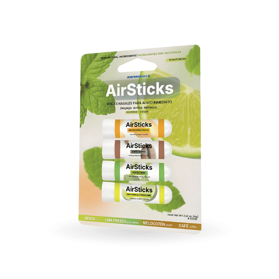 Embalagem de 4 inaladores nasais AirSticks® Sensations